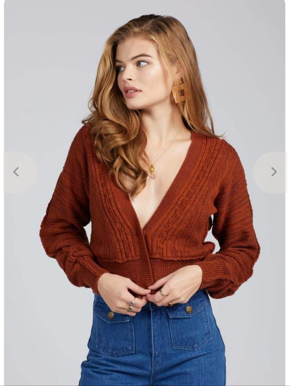 Free People Rust Cropped V-Neck Sweater